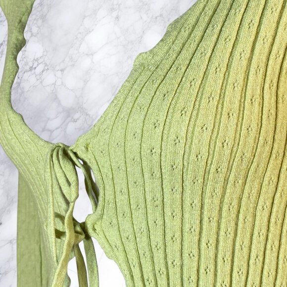 BDG URBAN OUTFITTERS Noori Lettuce Trim Tie Front Top In Lime - Picture 11 of 12